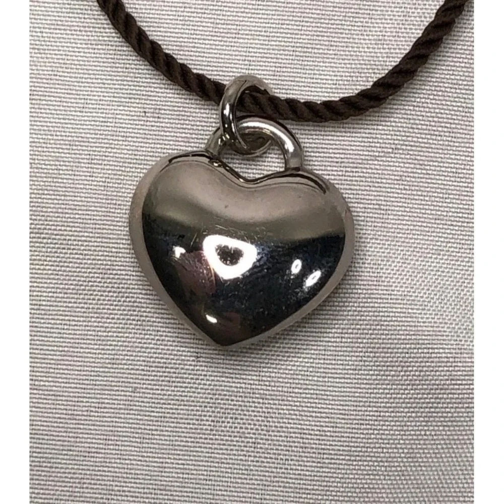 Juicy Couture Pave Crystal Heart Y2K Pendant Brown Cord Necklace 16 Inch
